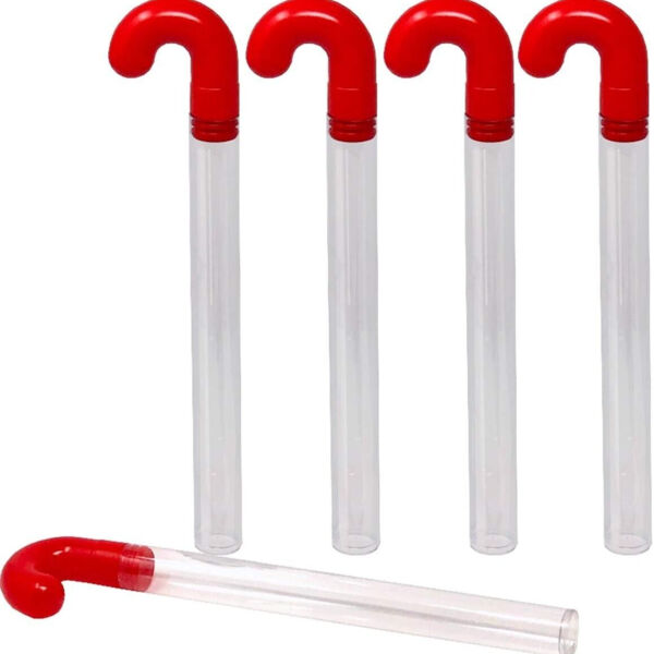 Empty Clear Plastic Holiday Candy Cane Tubes with Red Topper Thumbnail